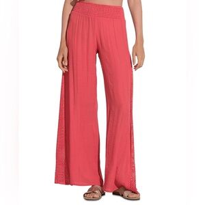 Elan - Crochet Inset Swim Cover-Up Pants
Elegant Coral Wide-Leg Pants